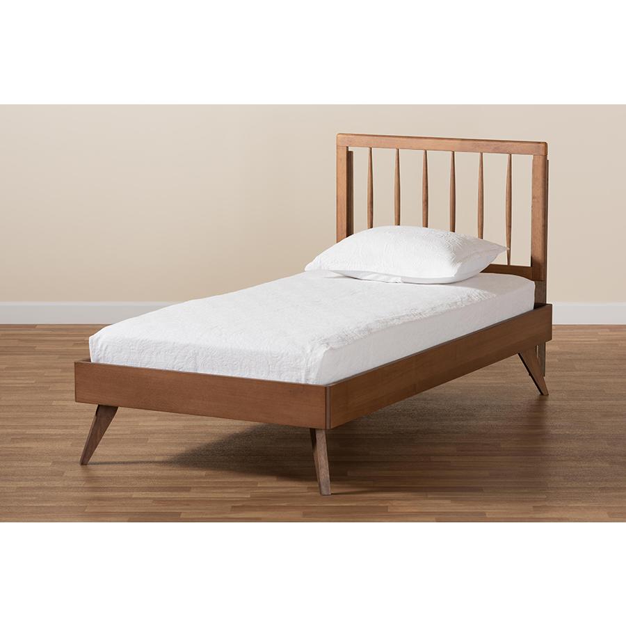 Toru Mid-Century Modern Ash Walnut Finished Wood Twin Size Platform Bed. Picture 7
