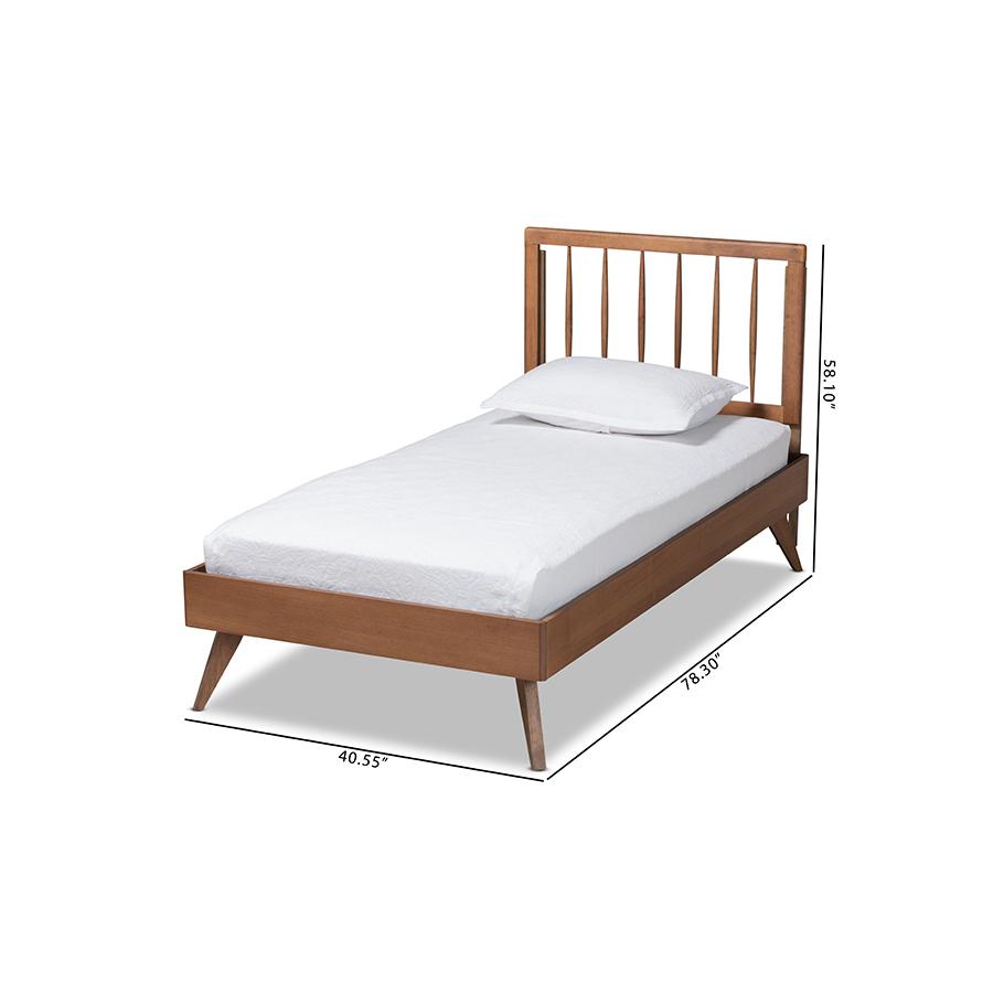 Toru Mid-Century Modern Ash Walnut Finished Wood Twin Size Platform Bed. Picture 8