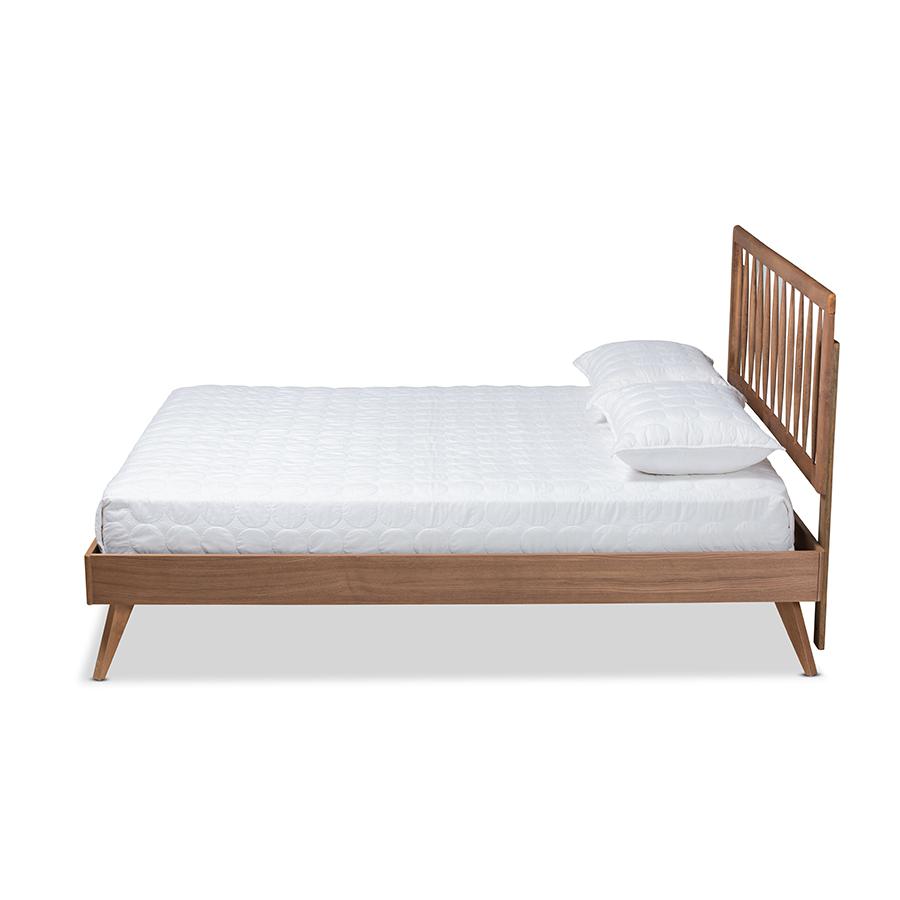 Toru Mid-Century Modern Ash Walnut Finished Wood Full Size Platform Bed. Picture 2