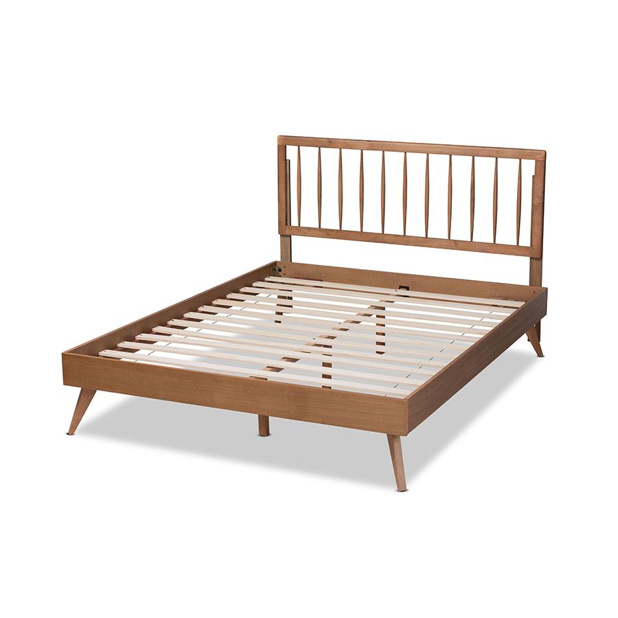 Toru Mid-Century Modern Ash Walnut Finished Wood Full Size Platform Bed. Picture 3