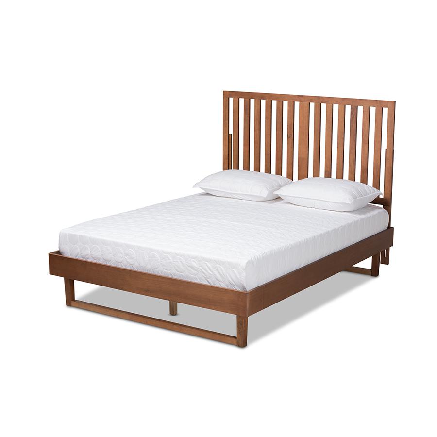 Marin Modern and Contemporary Walnut Brown Finished Wood Full Size Platform Bed. Picture 1