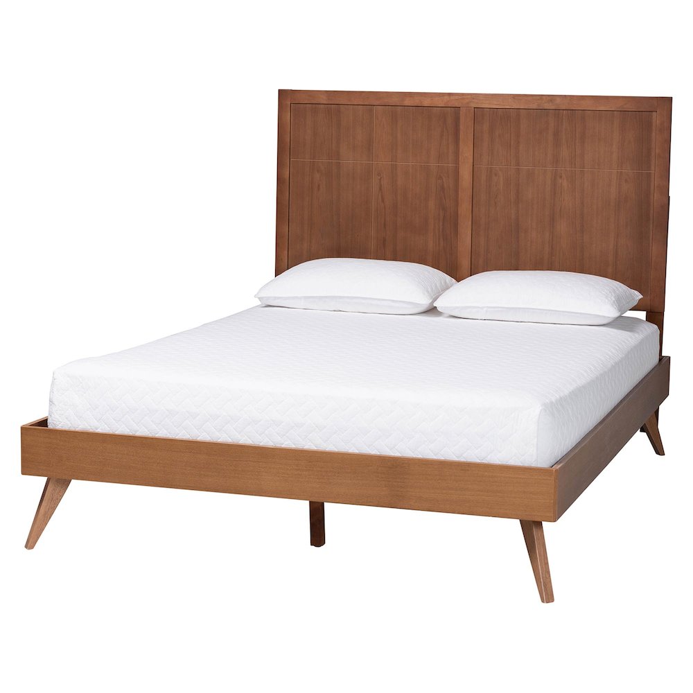 Noela Platform Bed Mid-Century Modern Wood Bed Frame with Panel Headboard, Queen. Picture 1