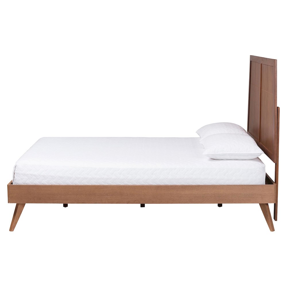 Noela Platform Bed Mid-Century Modern Wood Bed Frame with Panel Headboard, Queen. Picture 2