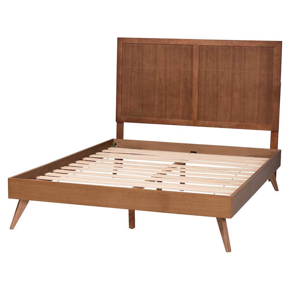 Noela Platform Bed Mid-Century Modern Wood Bed Frame with Panel Headboard, Queen. Picture 3