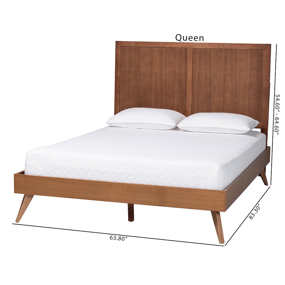 Noela Platform Bed Mid-Century Modern Wood Bed Frame with Panel Headboard, Queen. Picture 7