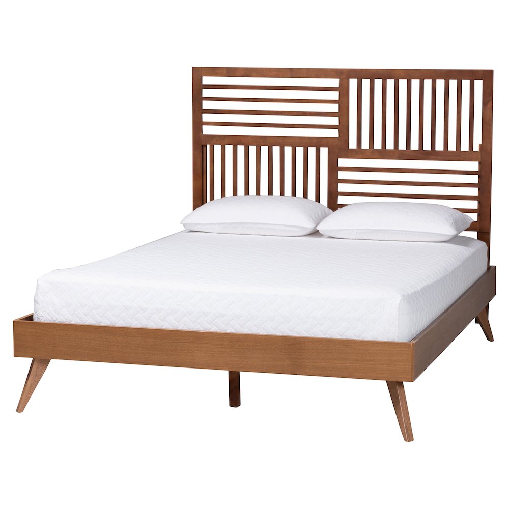 Gemma Platform Bed - Mid-Century Modern Bed Frame with Slatted Headboard, Queen. Picture 1