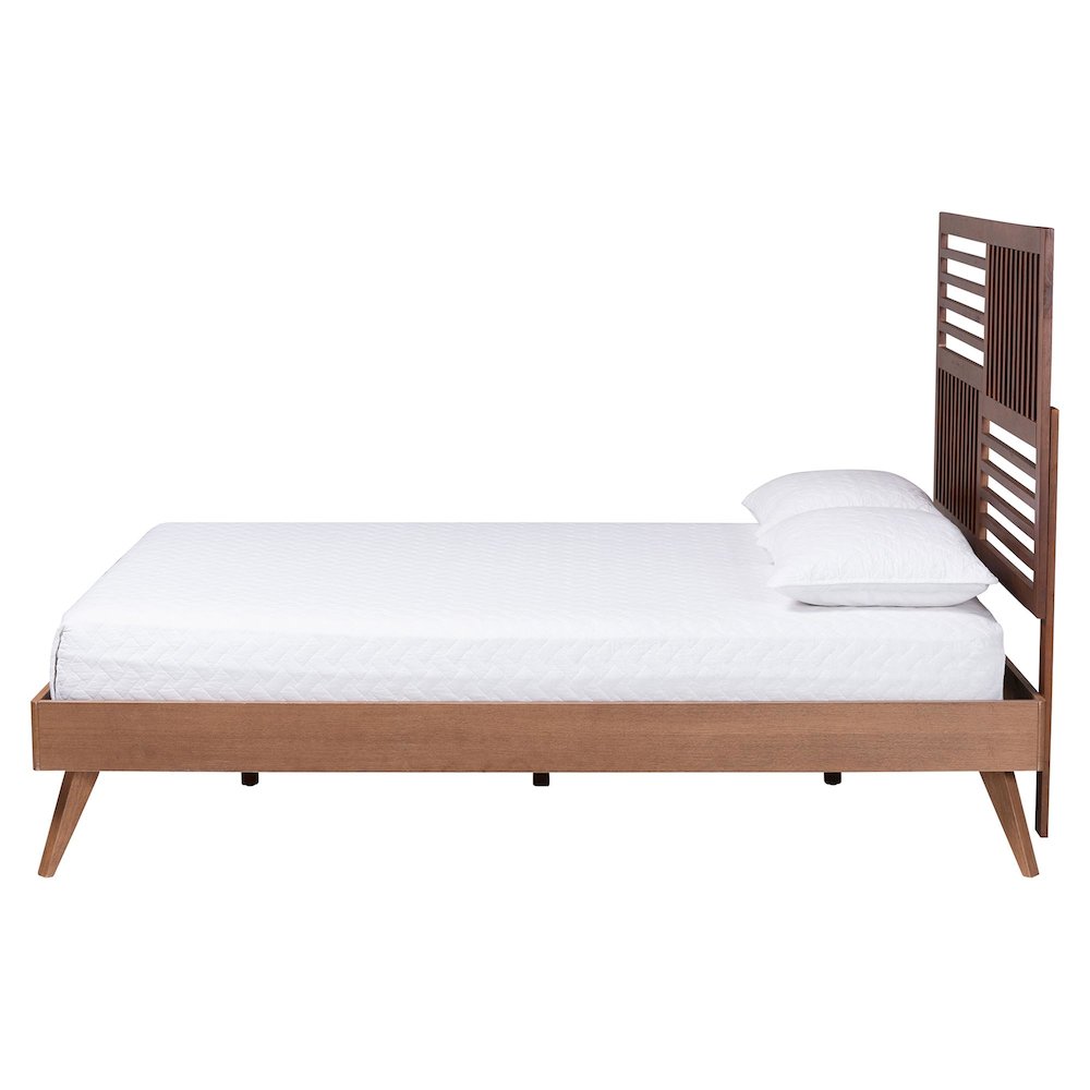 Gemma Platform Bed - Mid-Century Modern Bed Frame with Slatted Headboard, Queen. Picture 2