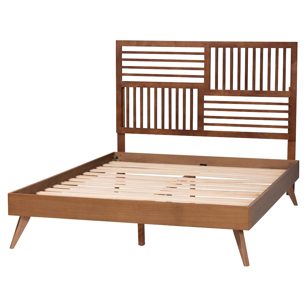 Gemma Platform Bed - Mid-Century Modern Bed Frame with Slatted Headboard, Queen. Picture 3