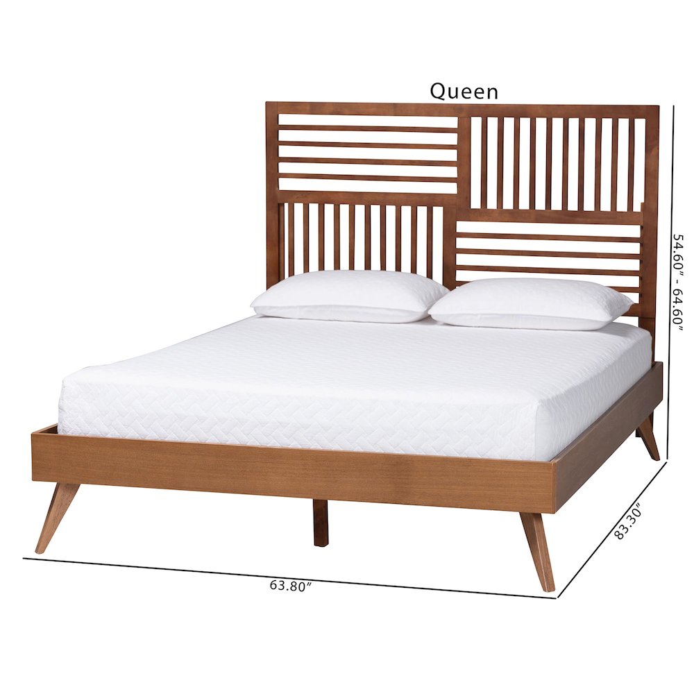 Gemma Platform Bed - Mid-Century Modern Bed Frame with Slatted Headboard, Queen. Picture 7