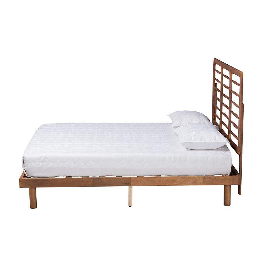 Petra Mid-Century Modern Ash Walnut Finished Wood Full Size Platform Bed. Picture 2