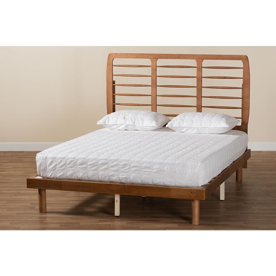 Petra Mid-Century Modern Ash Walnut Finished Wood Full Size Platform Bed. Picture 7