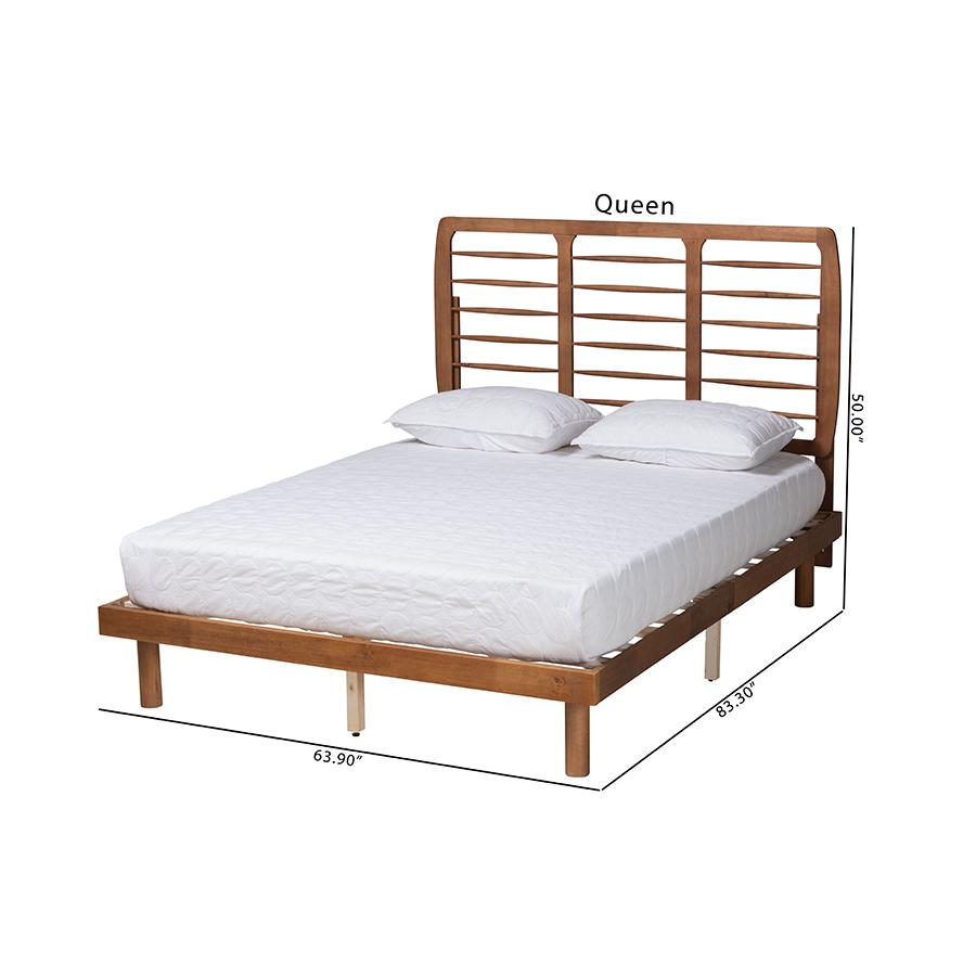 Petra Mid-Century Modern Ash Walnut Finished Wood Full Size Platform Bed. Picture 9