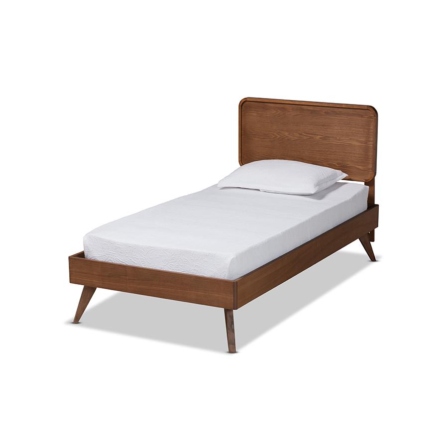 Transitional Walnut Brown Finished Wood Twin Size Platform Bed. Picture 1
