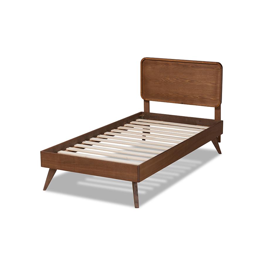 Transitional Walnut Brown Finished Wood Twin Size Platform Bed. Picture 3