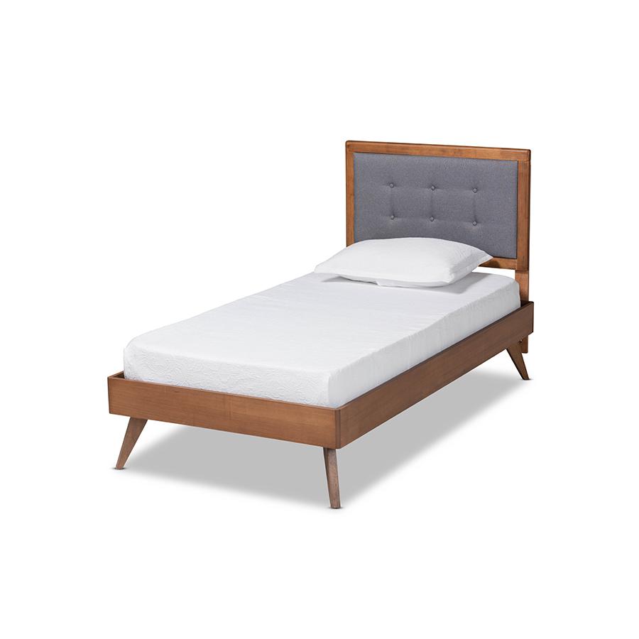 Walnut Brown Finished Wood Twin Size Platform Bed. Picture 1
