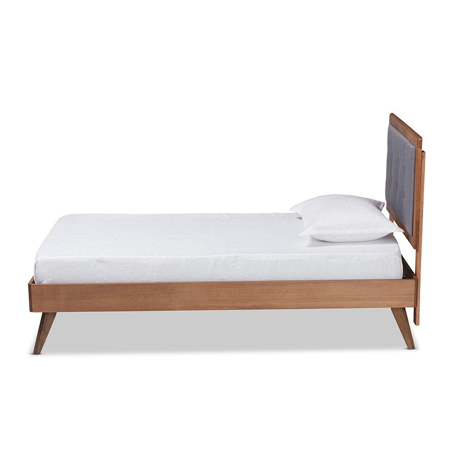 Walnut Brown Finished Wood Twin Size Platform Bed. Picture 2