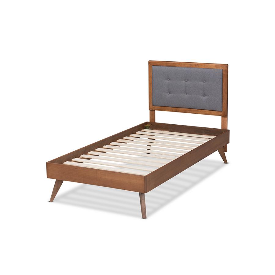 Walnut Brown Finished Wood Twin Size Platform Bed. Picture 3
