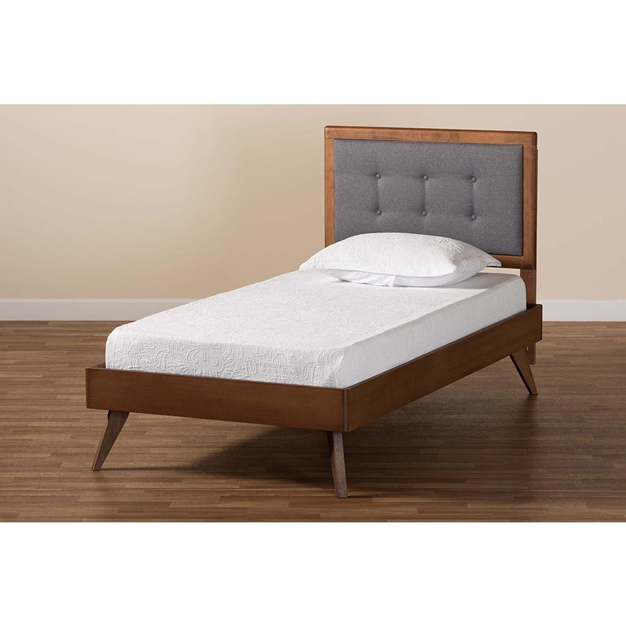 Walnut Brown Finished Wood Twin Size Platform Bed. Picture 7