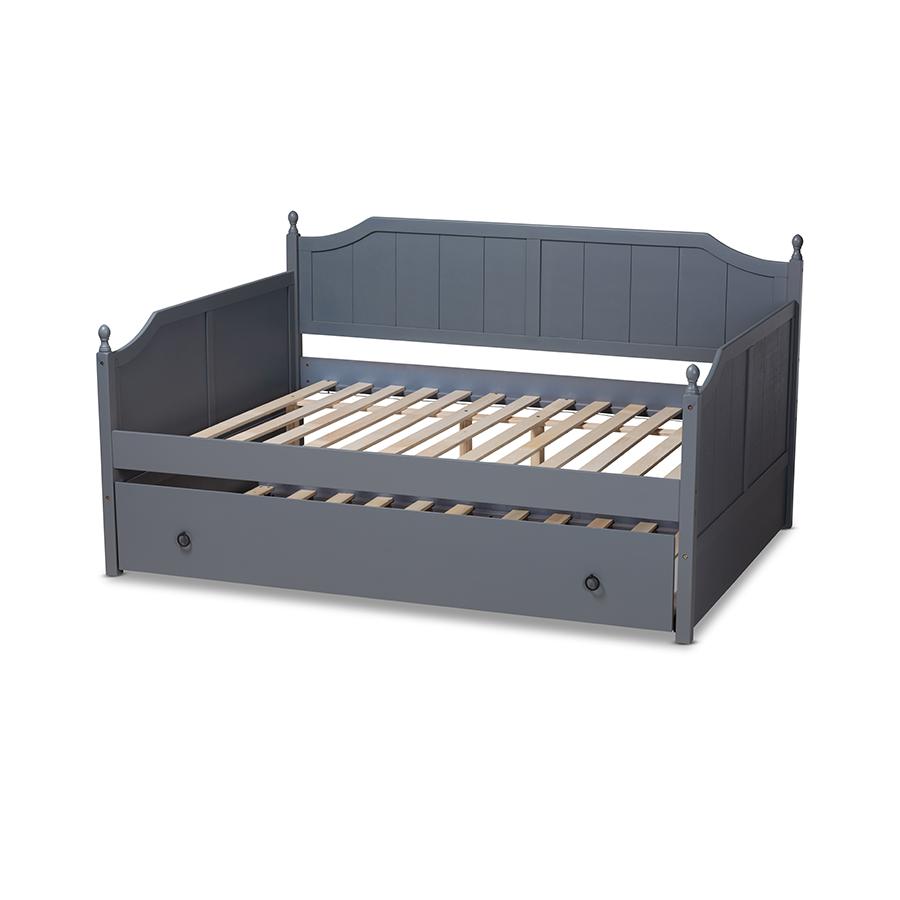 Grey Finished Wood Full Size Daybed with Twin Size Trundle. Picture 4