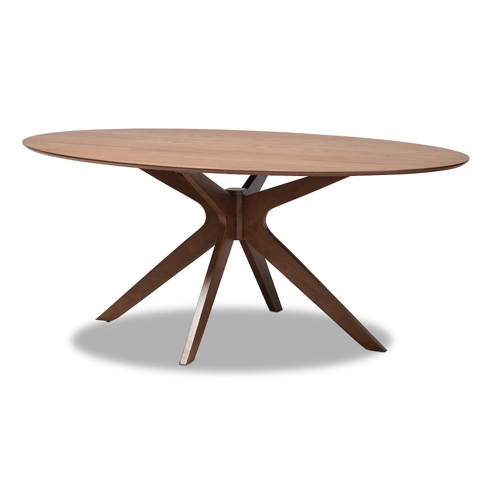 Monte Mid-Century Modern Walnut Brown Finished Wood 71-Inch Oval Dining Table. Picture 2