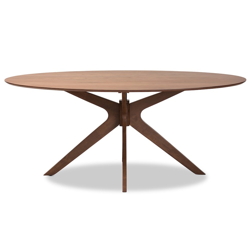 Monte Mid-Century Modern Walnut Brown Finished Wood 71-Inch Oval Dining Table. Picture 3