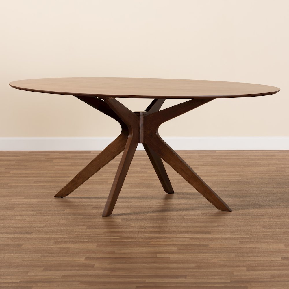 Monte Mid-Century Modern Walnut Brown Finished Wood 71-Inch Oval Dining Table. Picture 8
