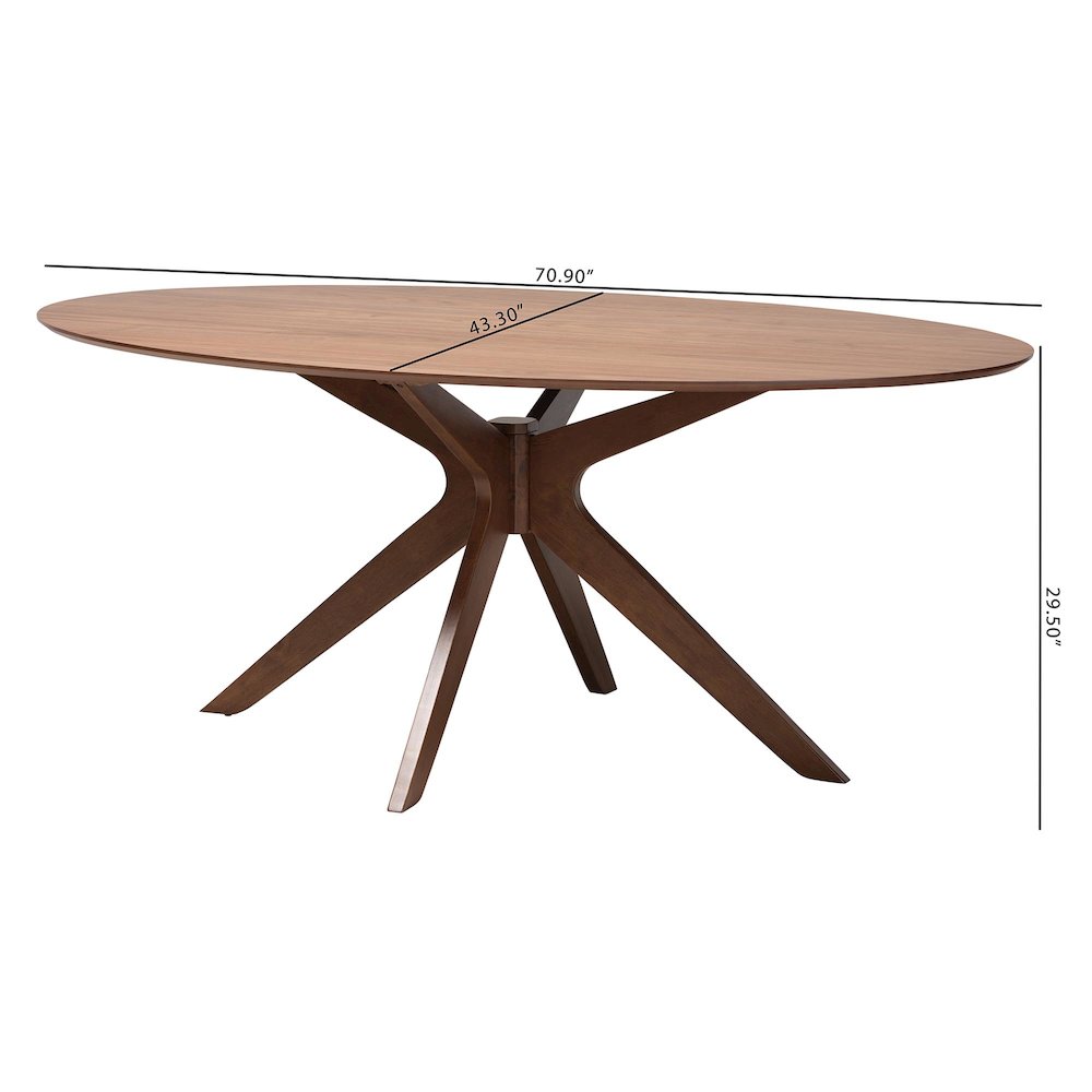 Monte Mid-Century Modern Walnut Brown Finished Wood 71-Inch Oval Dining Table. Picture 9