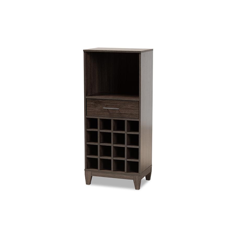 Dark Brown Finished Wood 1-Drawer Wine Storage Cabinet. Picture 1