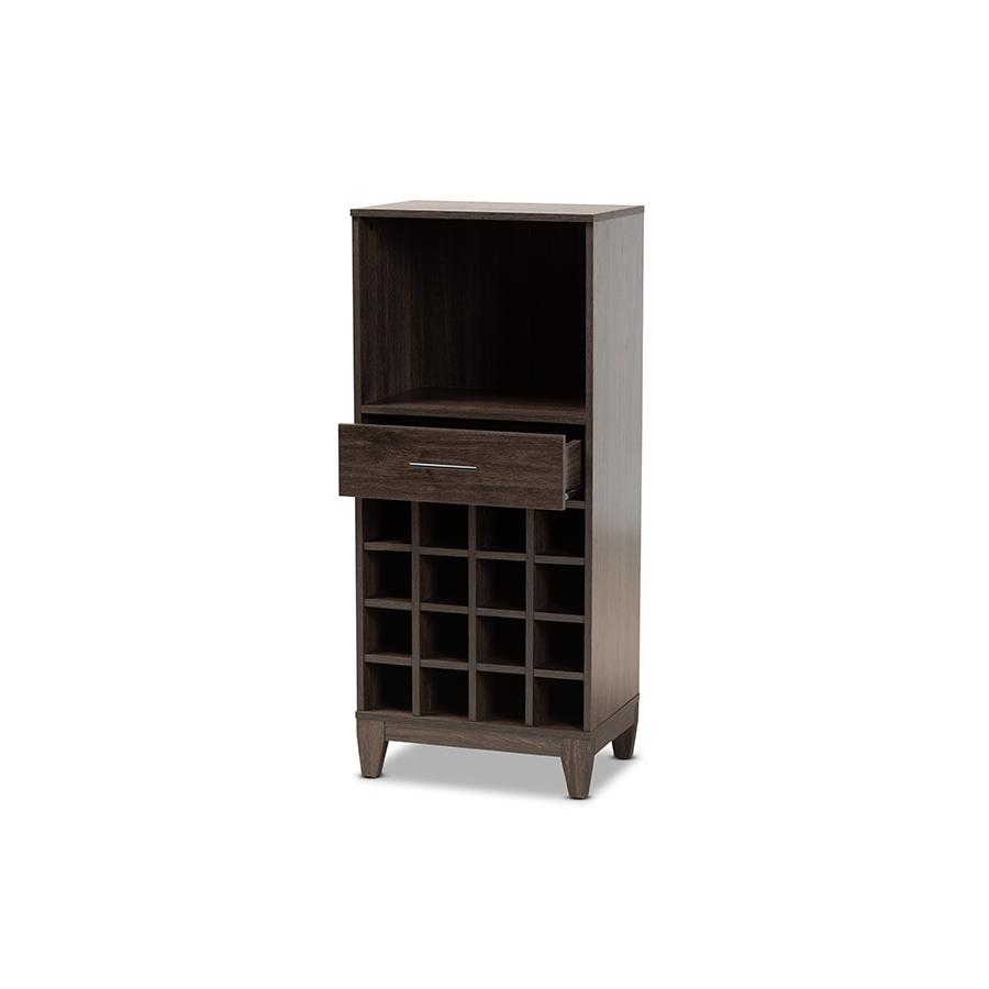 Dark Brown Finished Wood 1-Drawer Wine Storage Cabinet. Picture 2
