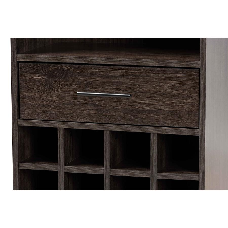 Dark Brown Finished Wood 1-Drawer Wine Storage Cabinet. Picture 5