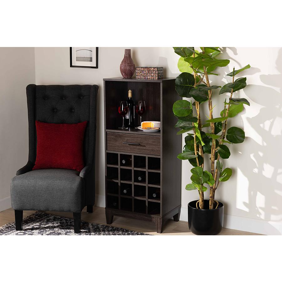 Dark Brown Finished Wood 1-Drawer Wine Storage Cabinet. Picture 7