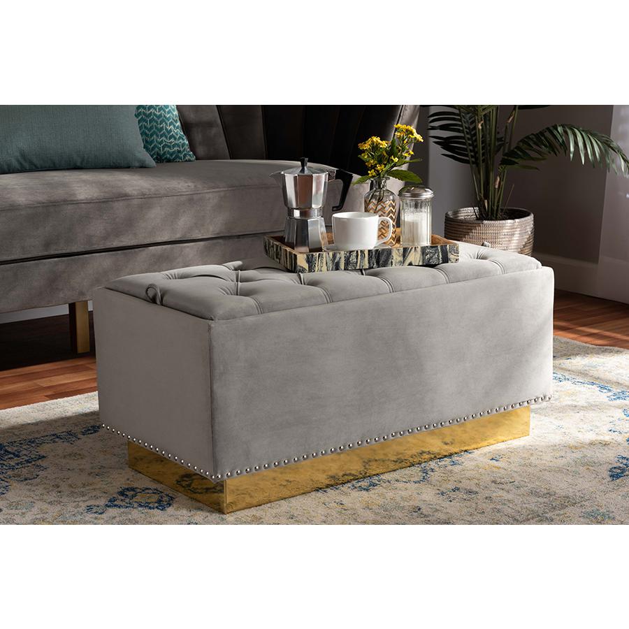 Gold PU Leather Storage Ottoman. Picture 7
