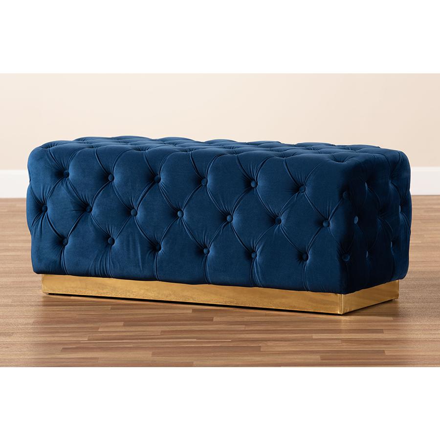 Gold PU Leather Ottoman. Picture 6