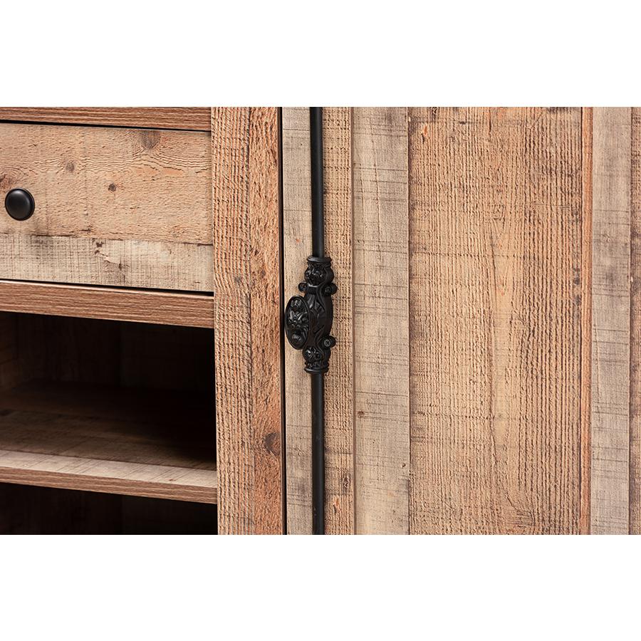 Farmhouse Rustic Oak Brown Finished Wood 1-Door Dining Room Sideboard Buffet. Picture 6