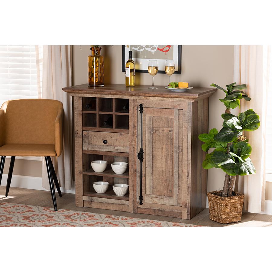 Farmhouse Rustic Oak Brown Finished Wood 1-Door Dining Room Sideboard Buffet. Picture 7