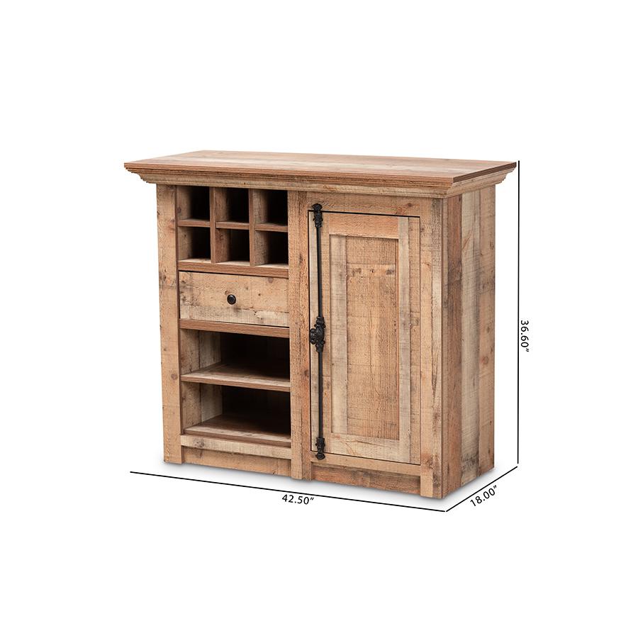 Farmhouse Rustic Oak Brown Finished Wood 1-Door Dining Room Sideboard Buffet. Picture 9
