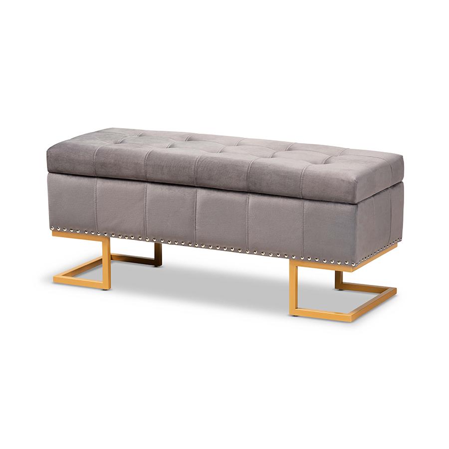 Gold Finished Metal Storage Ottoman. Picture 1