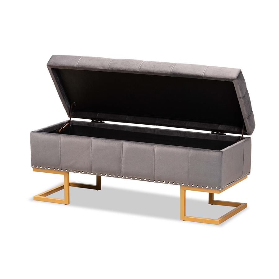 Gold Finished Metal Storage Ottoman. Picture 2
