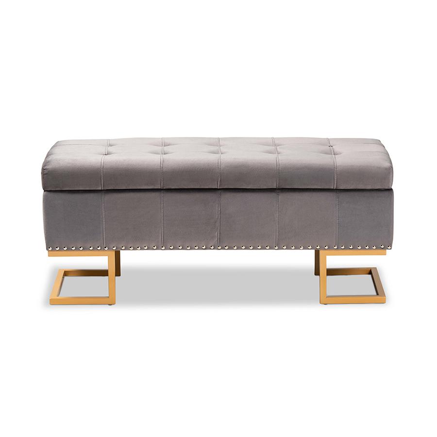 Gold Finished Metal Storage Ottoman. Picture 3