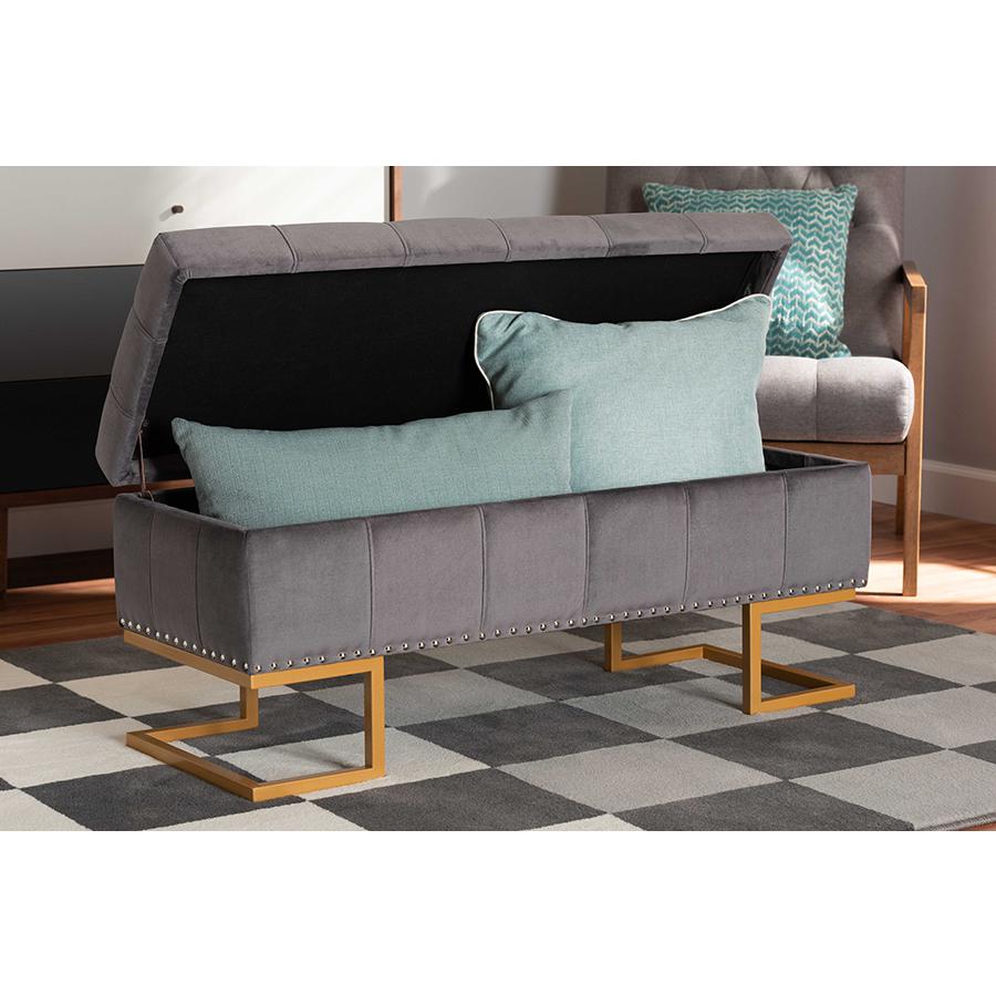 Gold Finished Metal Storage Ottoman. Picture 9