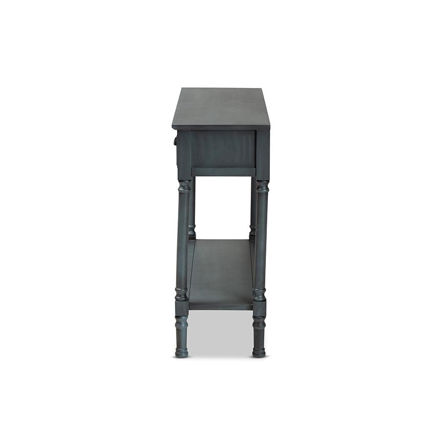 Garvey French Provincial Dark Blue Gray Wood 3-Drawer Entryway Console Table. Picture 4