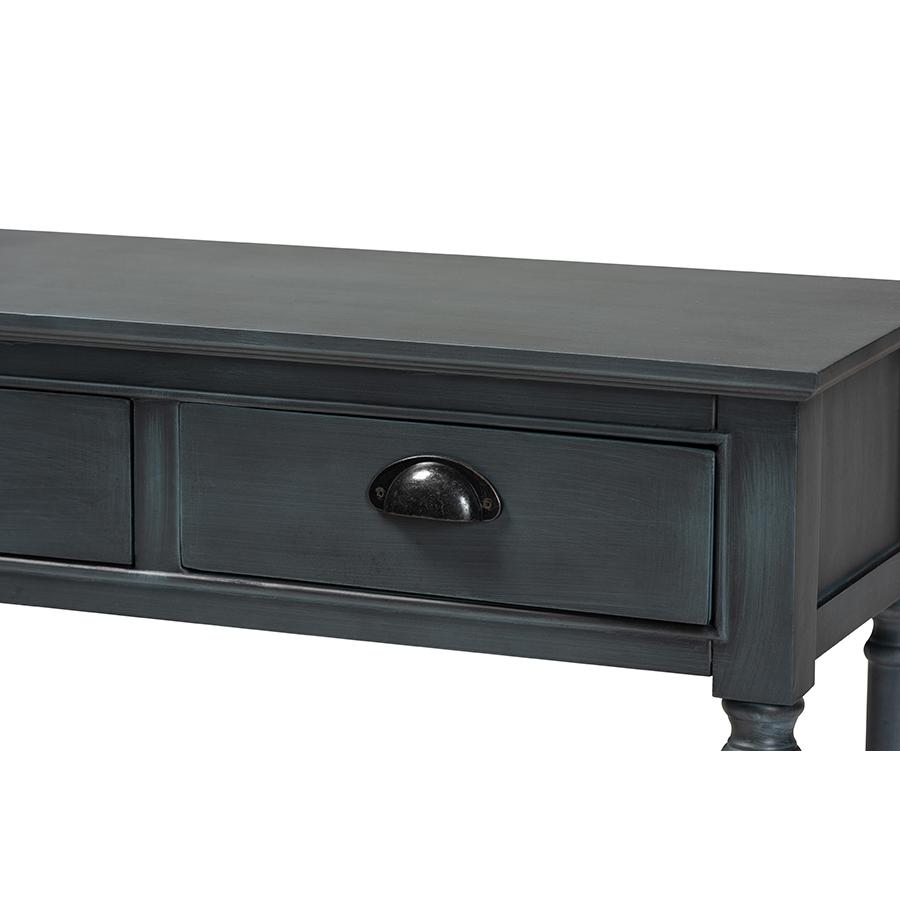 Garvey French Provincial Dark Blue Gray Wood 3-Drawer Entryway Console Table. Picture 5