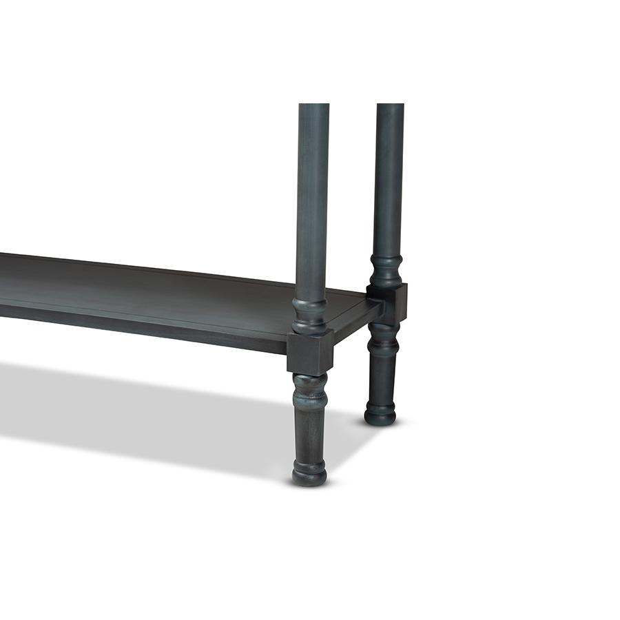 Garvey French Provincial Dark Blue Gray Wood 3-Drawer Entryway Console Table. Picture 6