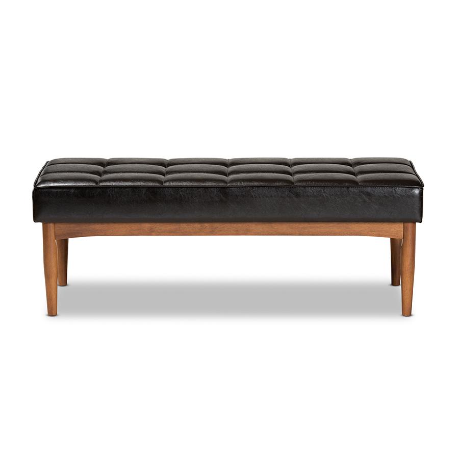 Leather Upholstered and Walnut Brown Finished Wood Dining Bench. Picture 2