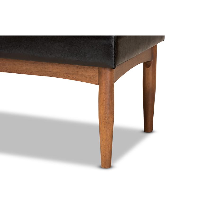 Leather Upholstered and Walnut Brown Finished Wood Dining Bench. Picture 5