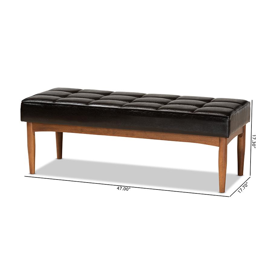 Leather Upholstered and Walnut Brown Finished Wood Dining Bench. Picture 8