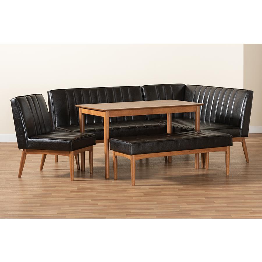 Leather Upholstered and Walnut Brown Finished Wood 5-Piece Dining Nook Set. Picture 11