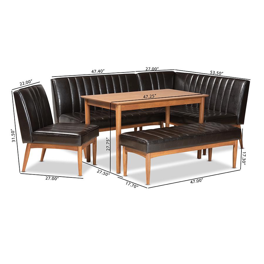 Leather Upholstered and Walnut Brown Finished Wood 5-Piece Dining Nook Set. Picture 12