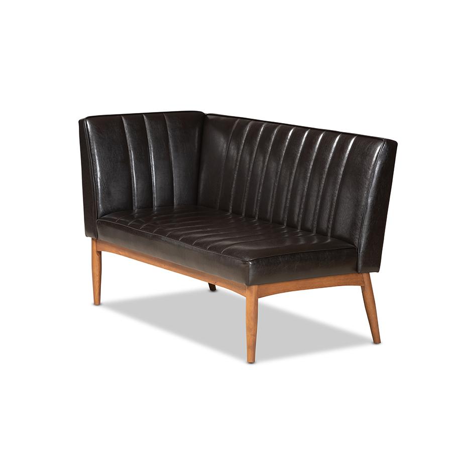 Leather Upholstered and Walnut Brown Finished Wood 5-Piece Dining Nook Set. Picture 3