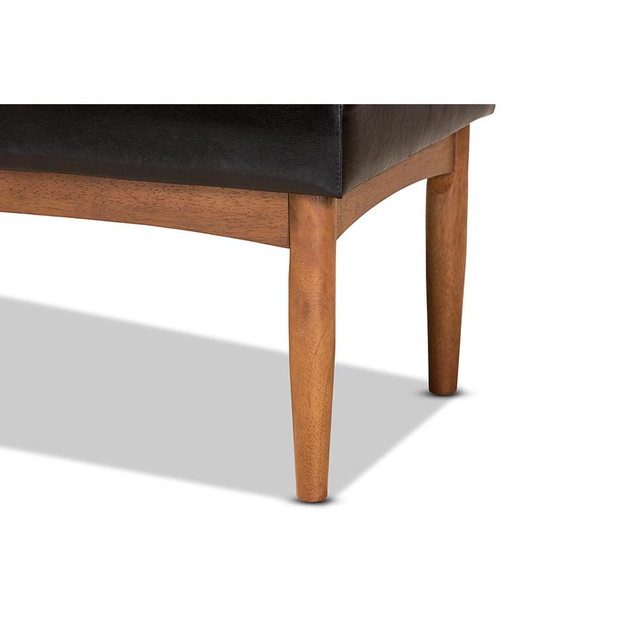 Leather Upholstered and Walnut Brown Finished Wood Dining Bench. Picture 4